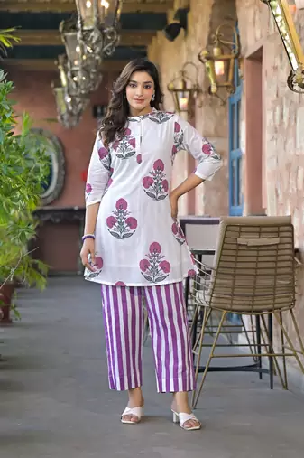 White plain cotton raya angel co ord sets