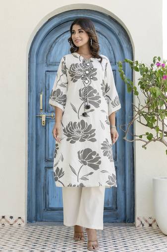 White printed cotton raya angel co ord sets