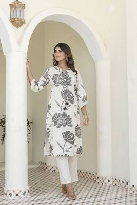 White printed cotton raya angel co ord sets 2