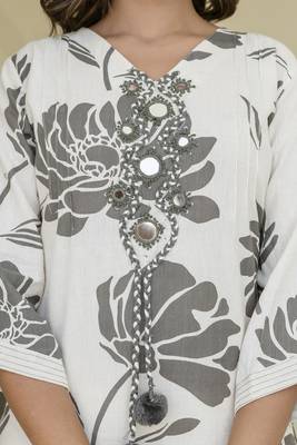 White printed cotton raya angel co ord sets 3
