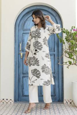 White printed cotton raya angel co ord sets 4