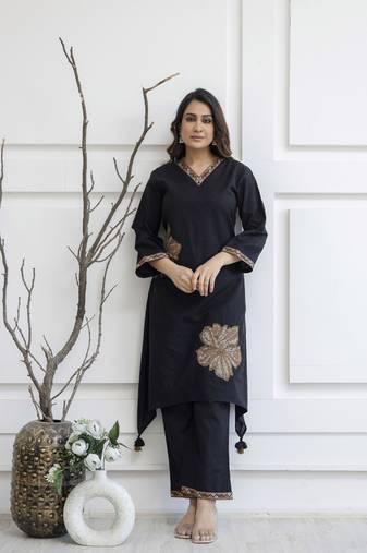 Black plain cotton raya angel co ord sets