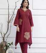 Maroon plain cotton raya angel co ord sets
