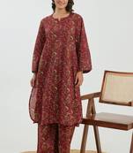 Red printed cotton raya angel co ord sets