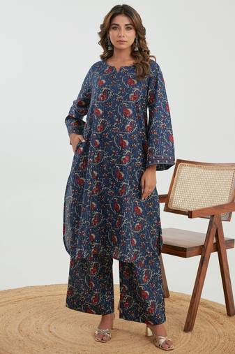 Navy blue printed cotton raya angel co ord sets