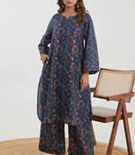 Navy blue printed cotton raya angel co ord sets