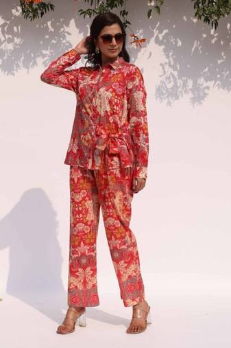 Red plain cotton raya angel co ord sets