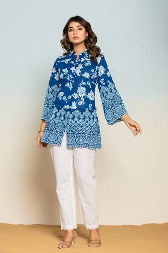 Blue embroidered cotton raya angel co ord sets