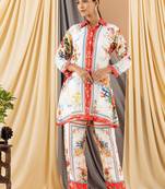 White plain blended cotton raya angel co ord sets