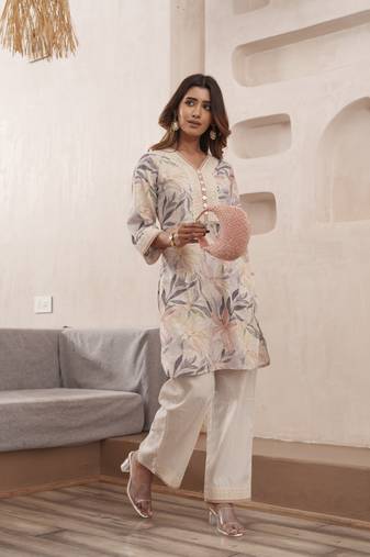 Multicolor printed blended cotton raya angel co ord sets