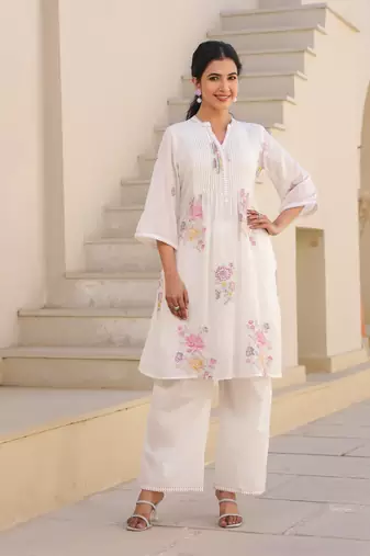 White plain blended cotton raya angel co ord sets