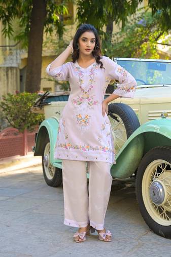 White plain cotton raya angel co ord sets