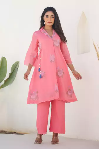 Peach plain cotton raya angel co ord sets