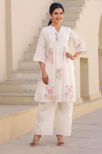 White plain cotton raya angel co ord sets