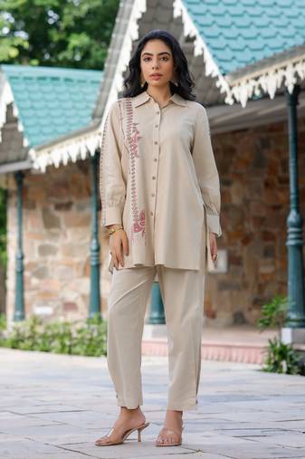Beige plain cotton raya angel co ord sets