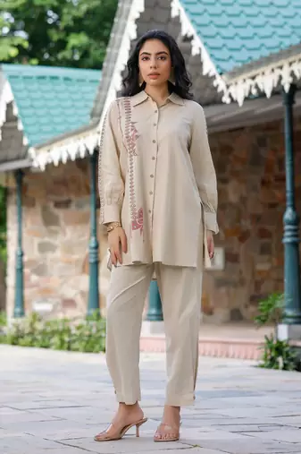 Beige plain cotton raya angel co ord sets
