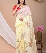 Yellow Hand Painted Saree with Gotta Work