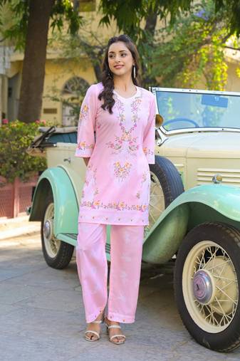Pink plain cotton raya angel co ord sets