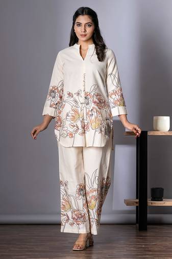 White plain cotton raya angel co ord sets