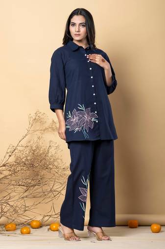 Navy blue plain cotton raya angel co ord sets