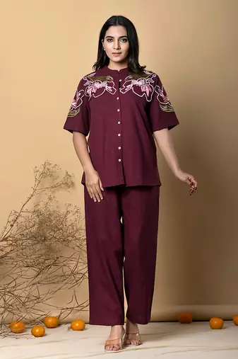 Maroon plain cotton raya angel co ord sets