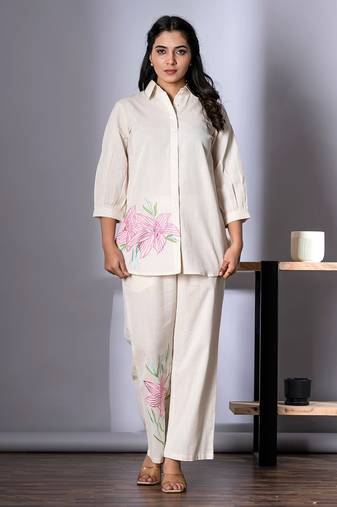 White plain cotton raya angel co ord sets
