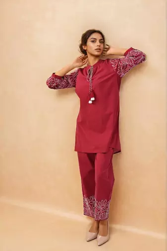 Red plain cotton raya angel co ord sets