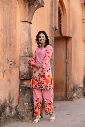 Pink plain cotton raya angel co ord sets
