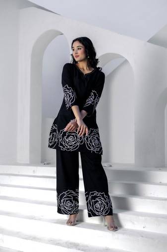 Black plain cotton raya angel co ord sets