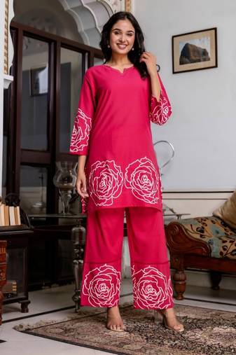 Pink plain cotton raya angel co ord sets