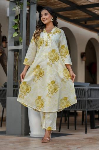Yellow plain cotton raya angel co ord sets