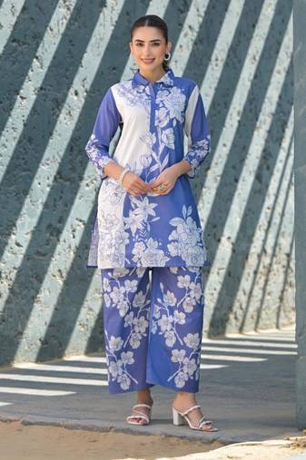 Blue printed cotton raya angel co ord sets