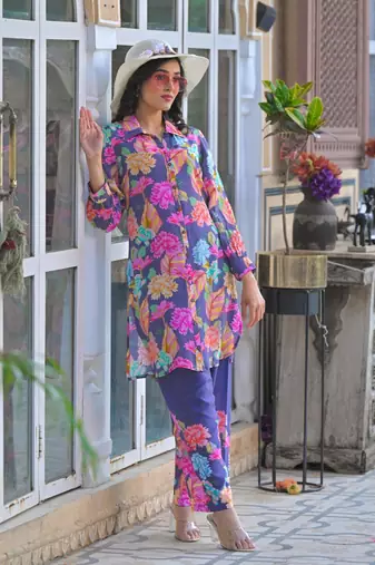 Multicolor printed cotton raya angel co ord sets