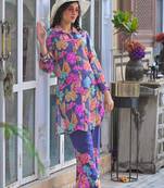 Multicolor printed cotton raya angel co ord sets