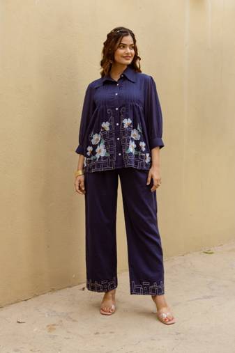 Navy blue plain cotton raya angel co ord sets
