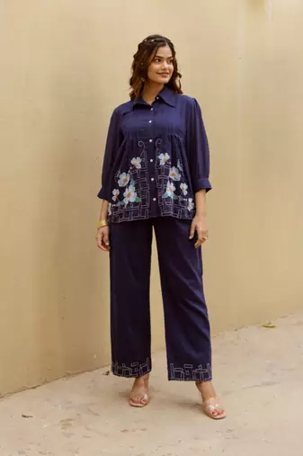 Navy blue plain cotton raya angel co ord sets