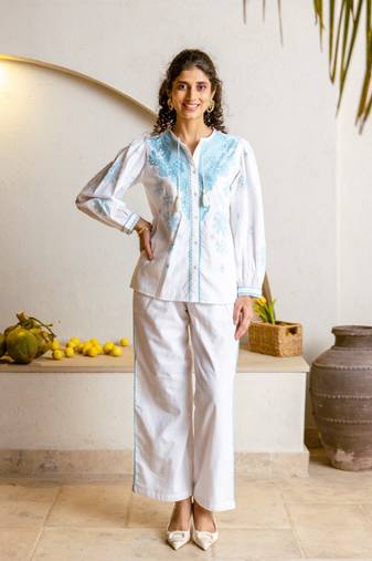 White plain cotton raya angel co ord sets