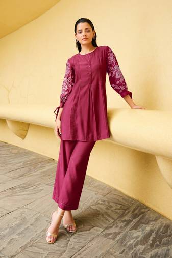 Wine plain viscose rayon raya angel co ord sets
