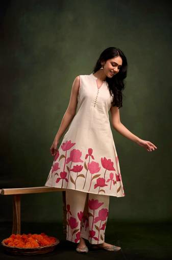 Pink plain blended cotton raya angel co ord sets