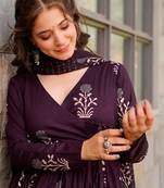 Dark purple printed muslin palazzo suits