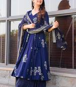 Navy blue printed muslin palazzo suits