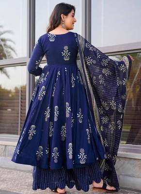 Navy blue printed muslin palazzo suits 2