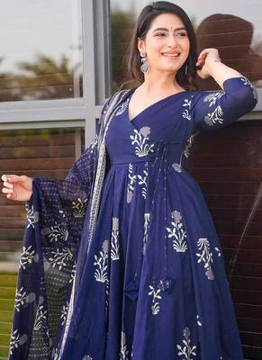 Navy blue printed muslin palazzo suits 3