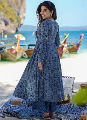 Teal blue printed muslin palazzo suits 3
