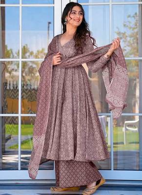  Mauve printed muslin palazzo suits 1