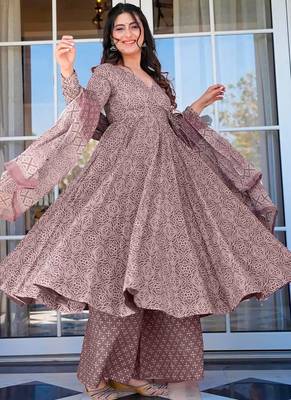  Mauve printed muslin palazzo suits 2