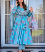 Sky blue printed muslin palazzo suits