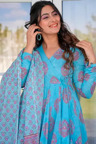 Sky blue printed muslin palazzo suits