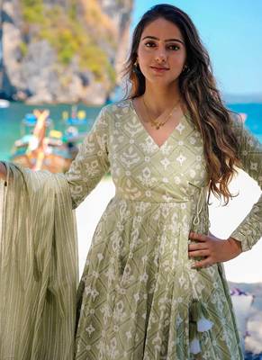 Light olive green printed muslin palazzo suits 3