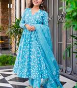 Sky blue printed muslin palazzo suits